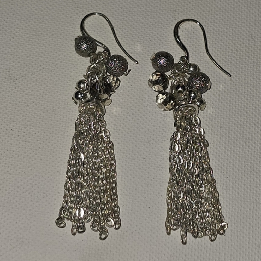 House Of Harlow Elegant Silver Tassel Earrings